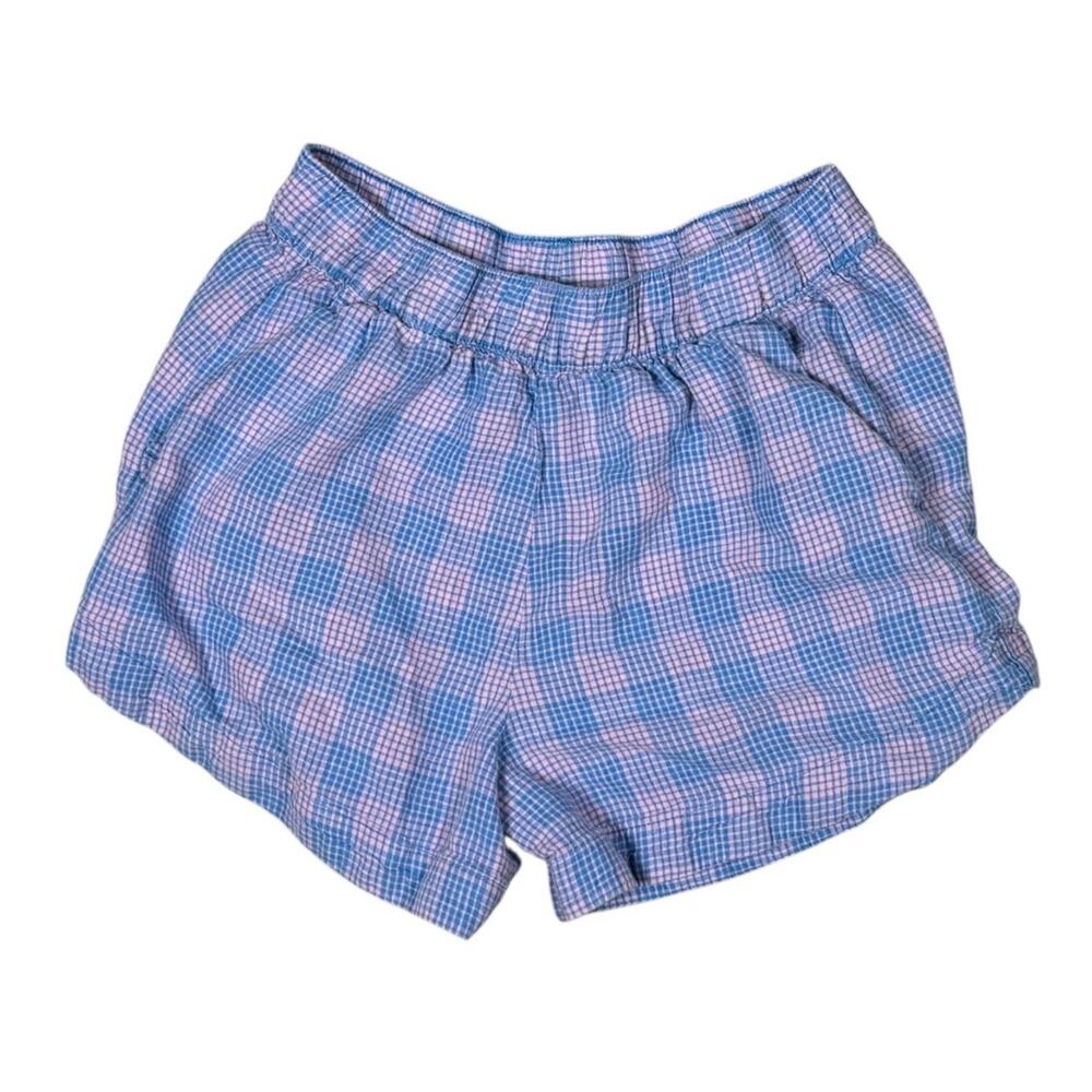 Patagonia Womens M Garden Island Shorts 3.5" Hemp Blend Pink/Blue Check Pockets